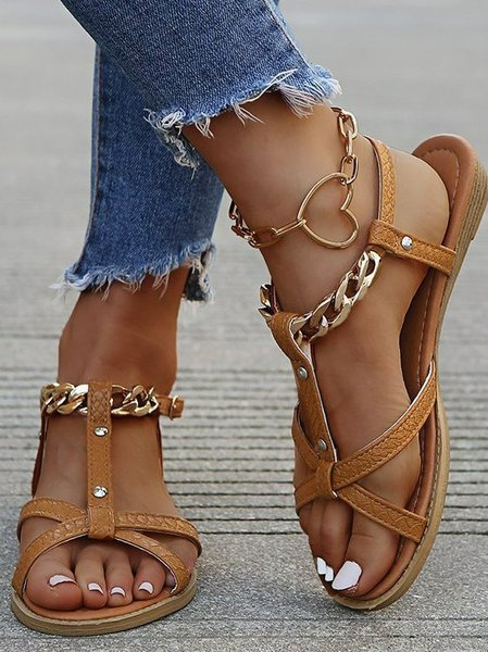 

Women's PU Flat Heel Sandals Flats Peep Toe With Buckle Hollow-out shoes, Coffee, Sandals & Slippers