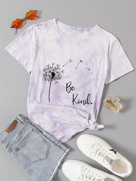 

Tie Dye Be Kind Dandelion Short Sleeve Casual Crew Neck Shirts & Tops, Purple, T-shirts