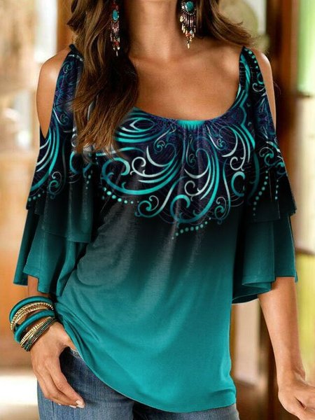 

Astratto Ricorrere Girocollo Maniche Corte Camicie & Top, Verde, Tops