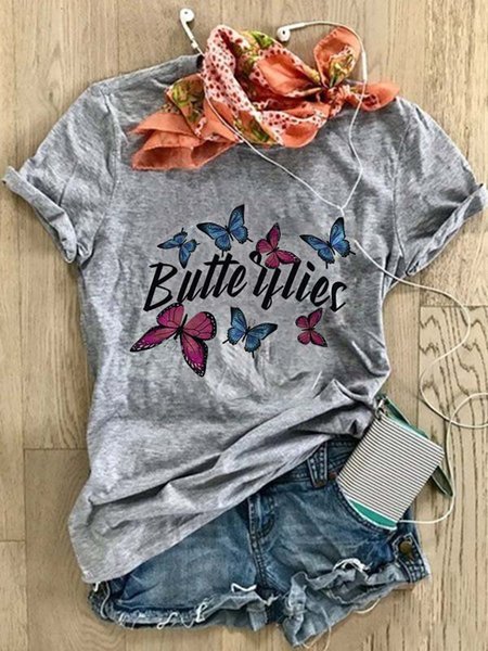 

Stampato Maniche Corte Casuale Girocollo Top, Grigio, Blouses & Shirts