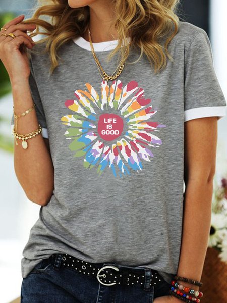 

Women Graphic Crew Neck Short Sleeve Tee, Gray, T-shirts