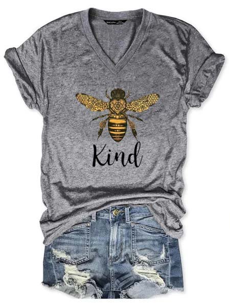 

Scollo a V Maniche Corte Stampato Casuale Camicie & Top, Grigio, T-Shirts