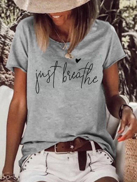 

Women's Just Breathe T-Shirts Cute Graphic Letter Saying Relieves Stress Anxiety Short Sleeve Tees Tops, Gray, T-shirts