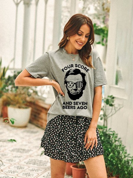 

Lincoln Four Score And Seven Beers Ago Graphic Crew Neck Tee, Gray, T-shirts