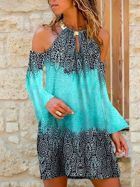 

Long Sleeve Vintage Dresses, Blue, Mini Dresses