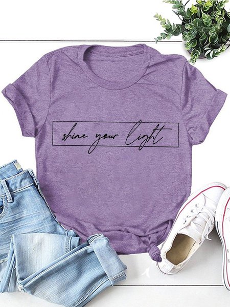

Shine Your Light Cotton Short Sleeve Casual Shirts & Tops, Purple, T-shirts