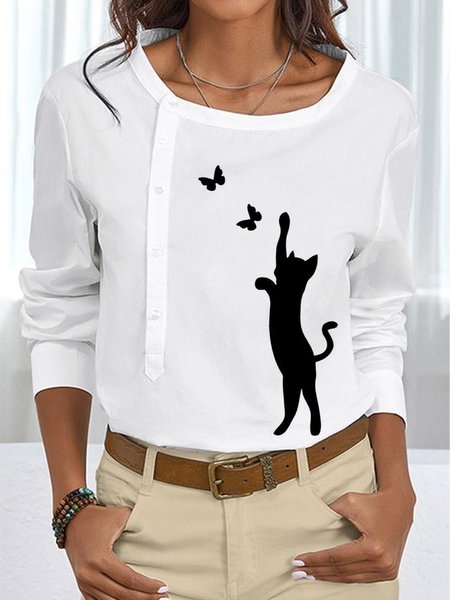 

Vintage Girocollo Animale Camicie & Top, Bianco, Blouses & Shirts