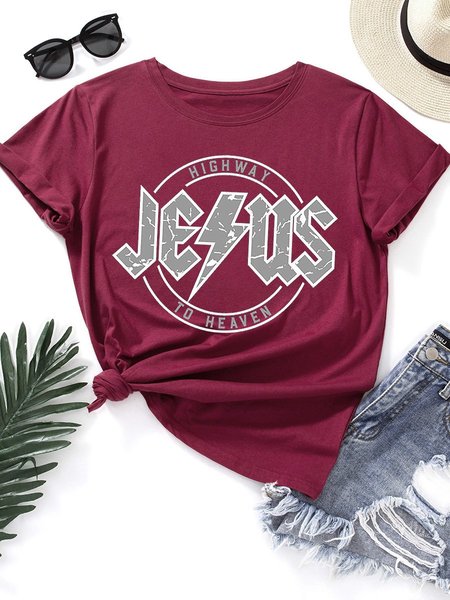 

Jesus Highway to Heaven Graphic Tee, Wine red, T-shirts