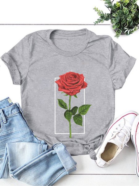 

Rose In Rectangle Women T-Shirt, Gray, T-shirts