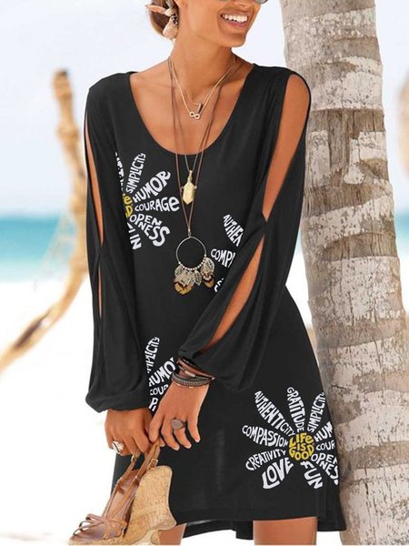 

Girocollo Vacanza Farfalla Cotone Abito, Nero, Mini Dresses