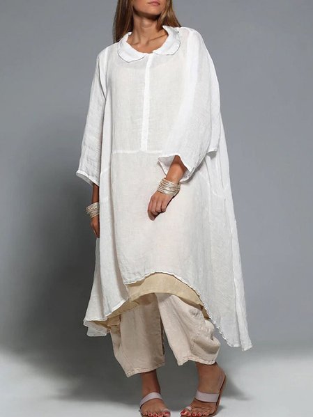 

A-line 3/4 Manica Collo a scialle Gonna Casuale, Bianco, Midi Dresses