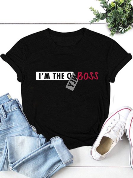 

I'M The Only Boss Short Sleeve Cotton Casual Shirts & Tops, Black, T-shirts