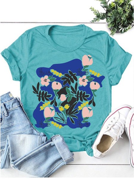 

Flowers Pattern Women T-Shirt, Turquoise, T-shirts