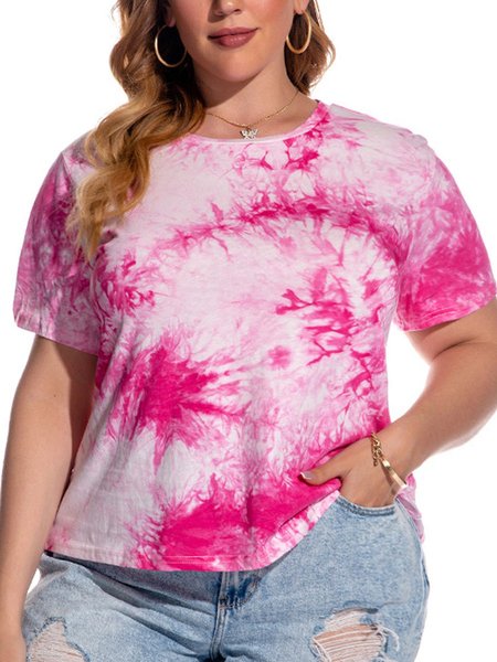 

casual ombre/tie-dye crew neck short sleeve T-shirt, Rose red, T-Shirts