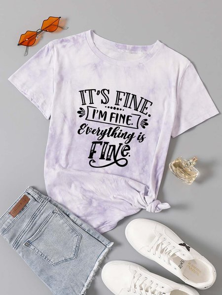 

It's Fine I'm Fine Everything Is Fine Letter Graphic Short Sleeve Funny T Shirt, Purple, T-shirts