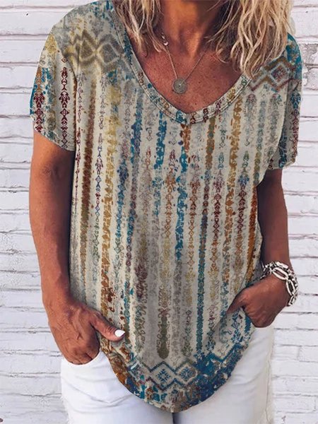 

Ricorrere Maniche Corte Tribale Misto Cotone Top, Multicolore, Blouses & Shirts