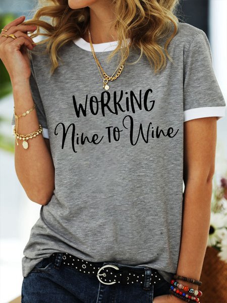 

Working Nine To Wine Women's Ringer T-Shirt, Grey, T-shirts