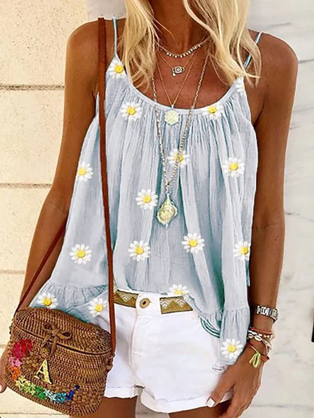 

Plus size Printed Floral Sleeveless Shirts & Tops, Blue, Tops