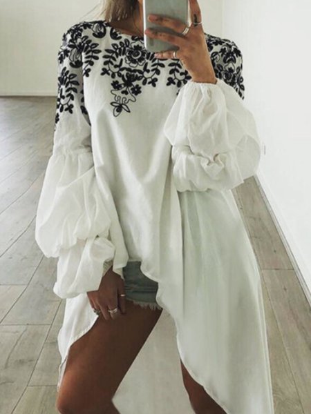 

Long Sleeve Printed Floral Shift Top, White, Blouses and Shirts