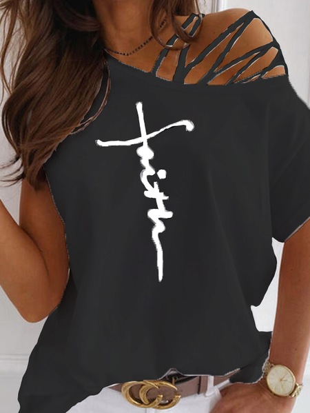 

Spalla Nuda Casuale Camicie & Top, Nero, T-Shirts