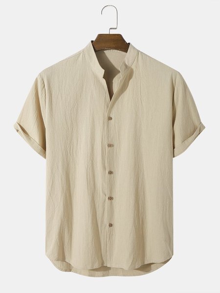 

Cotton Solid Stand Collar Shirts, Khaki, Men's Floral shirt