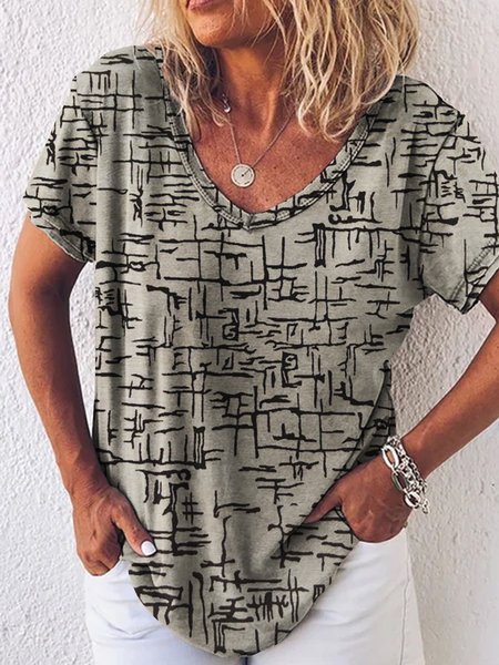 

Stampato Misto Cotone Ricorrere Top, Grigio, Blouses & Shirts