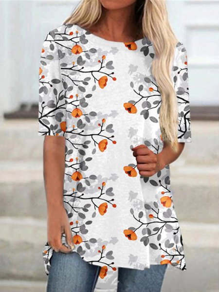 

Short Sleeve Cotton-Blend Printed T-shirt, White, T-Shirts
