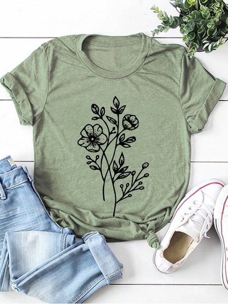 

Line Drawing Flowers Women T-Shirt, Army green, T-shirts
