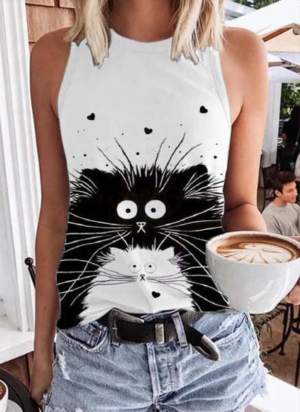 

Cat Sleeveless Cotton-Blend Tanks & Camis, White, Tanks & Camis