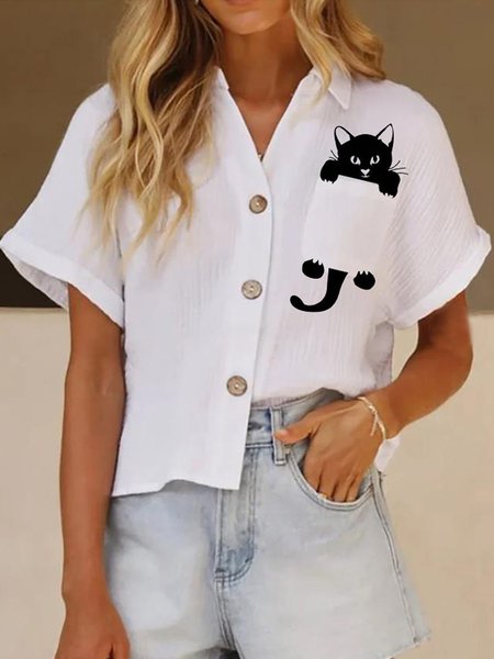 

Short Sleeve Animal Casual Blouse, White, Shirts & Blouses