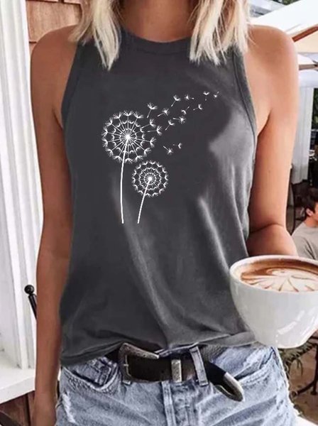 

Piante senza maniche Di peso leggero Misto Cotone Girocollo Quotidiano Stampato Casuale Estate Nero Superiore, Blouses & Shirts