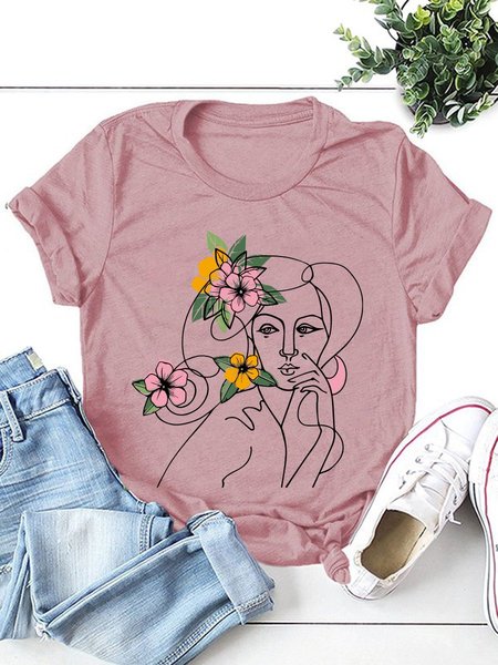 

Lady With Flowers Women T-Shirt, Brick red, T-shirts