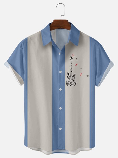 

Men's New Style Stitching Color Short Sleeve Casual Loose Shirt, Blue, Men's Floral shirt