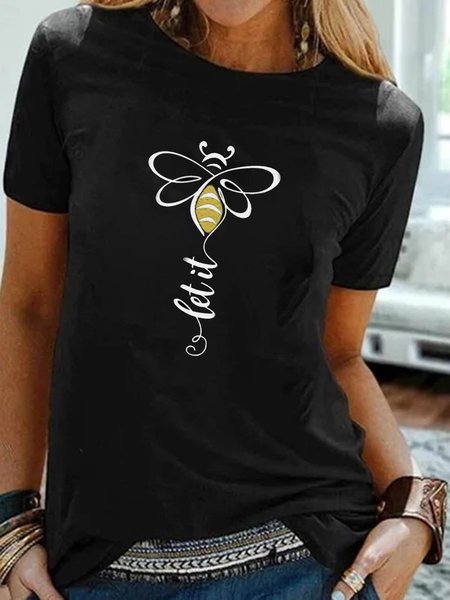 

Crew Neck Casual Animal Cotton Shirts & Tops, Black, T-Shirts