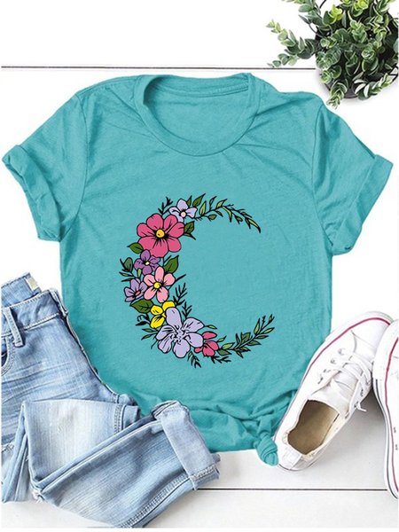 

Flowers On The Moon Women T-Shirt, Turquoise, T-shirts