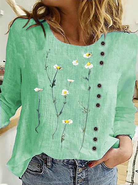 

Plus size Casual Floral Long Sleeve Shirts & Tops, Green, Tops