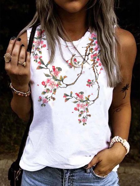 

Printed Casual Tanks & Camis, White, Tanks & Camis