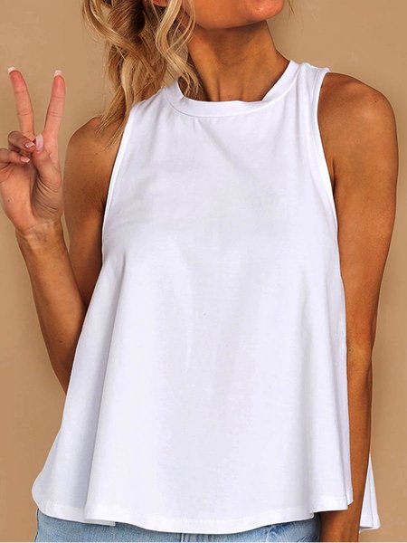 senza maniche Misto Cotone Girocollo Casuale Bianco Superiore, Tank Top