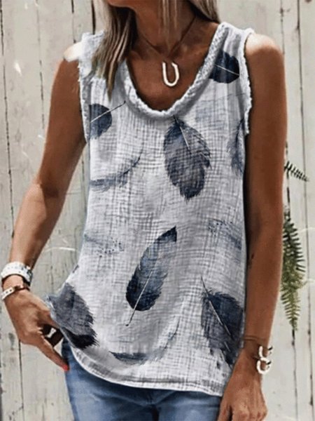 

Leaves Sleeveless Shift Casual Tops, As picture, Tanks & Camis