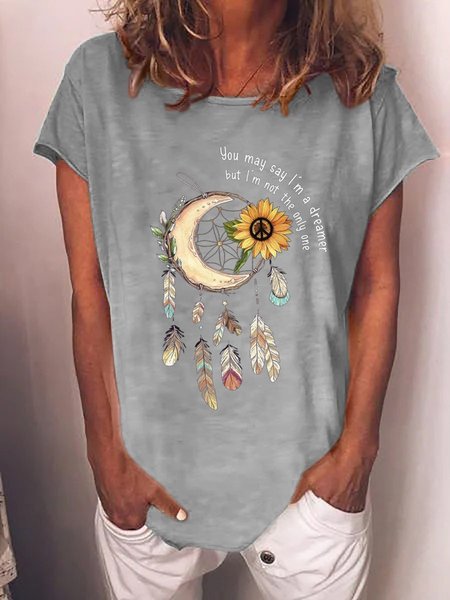 

Dreamcatcher Sun flower I'm a Dreamer Cotton Shirts & Tops, Gray, T-shirts