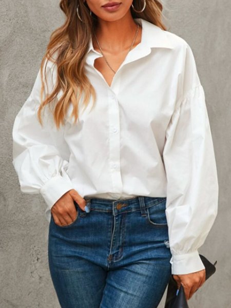 

Vintage Solid Long Sleeve Shift Shirts & Tops, White, Blouses & Shirts