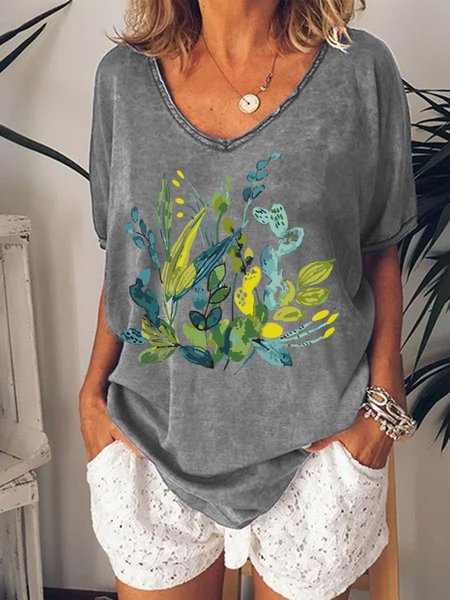 

Plants Painting Women T-Shirt, Gray, T-shirts