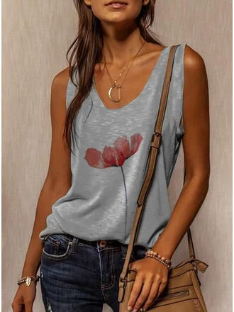 

Dritto Floreale Senza Maniche Camicie & Top, Grigio, Tank Top