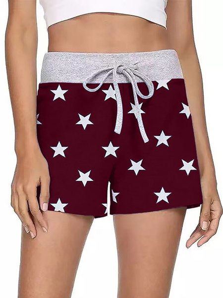 

Vintage Stars Printed Plus Size Casual Shorts, Wine red, Shorts