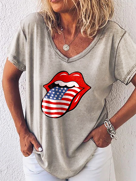 

Short Sleeve American Flag Printed T-shirt, As picture, T-shirts