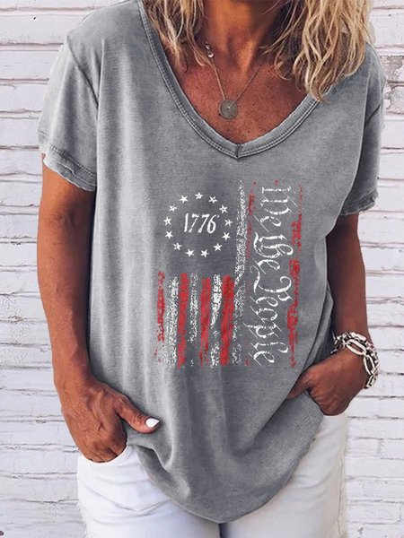 

American Flag Women's T-Shirt, Gray, T-shirts