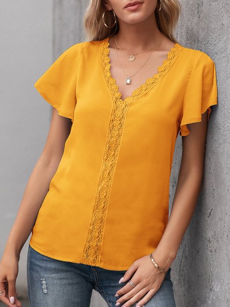 

Shift Plain Resort Short Sleeve V Neck Blouse, Yellow, Blouses and Shirts