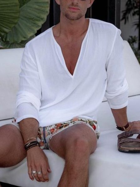 

Cotton Plain Casual Shirts & Tops, White, T-shirt