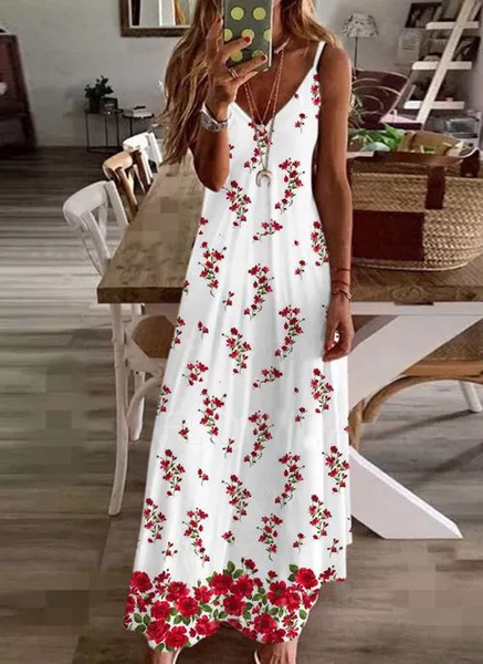 

Casuale Floreale senza maniche Scollo a V Abito, Come immagine, Maxi Dresses