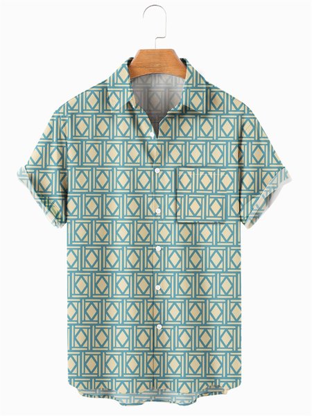 

Men's comfortable casual chest pocket fashion shirt, Green 1, Men's Floral shirt